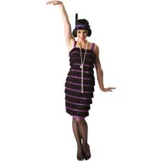 20er-Jahre Kostüme Bristol Novelty Neuheit Damen Flapper-Kostüm Schwarz/Violett/Bunt