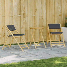 VidaXL Bistro Sets vidaXL Folding 3 Piece with Cushions Bamboo Brown Bistro Set, 1 Table incl. 2 Chairs