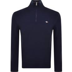 Gant Micro Textured Cotton Half-Zip Sweater - Evening Blue