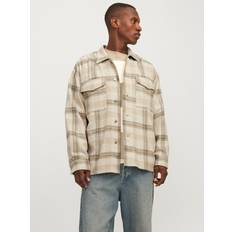 Jack & Jones Man Overhemden Jack & Jones Jorvesterbro Overshirt Beige/Olijfgroen/Wolwit