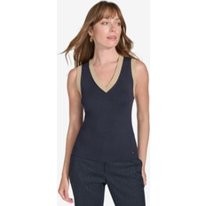 Tommy Hilfiger Black Tank Tops Tommy Hilfiger Women's Contrast-Trim Ribbed Tank Top Midnight