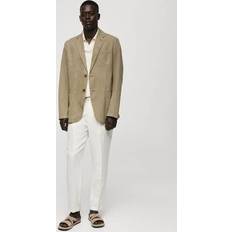 Linen - Men Blazers Mango Men's Linen Cotton-Blend Blazer Khaki