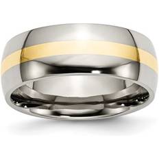 Gold - Men Rings Bagatela Titanium Polished 14K Yellow Inlay 8 mm Band