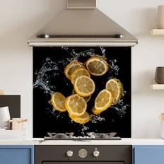 Yellow Splash Guards Choose Your Print Toughened Glass Kitchen Splashback 70 x 65 cm Lemon - One Size Splash Guard