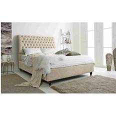 Eleganza Alisyn Oatmeal Marble Fabric Matching Buttons Single Bed Frame