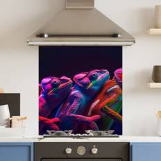 Choose Your Print Toughened Glass Kitchen Splashback 70 x 75 cm Neon Chameleon - One Size Splash Guard