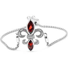 Red Bracelets Haus of Brilliance 925 Sterling Silver Marquise Garnet and Diamond Accent Lariat 4”-10” Fleur De Lis Adjustable Bolo Bracelet (H-I Color, SI1-SI2 Clarity)