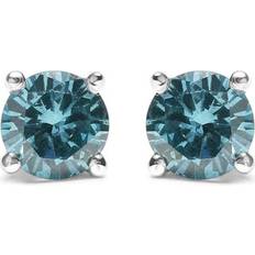 White Gold Earrings Haus of Brilliance 14K Gold 1/2 Cttw Aqua Blue Diamond Screw-Back 4-Prong Classic Stud Earrings (Color Treated, I2-I3)