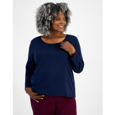 Macy's Tops Macy's Style & Co Plus Scoop-Neck Long-Sleeve Top, Created for Industrial Blue (4X)