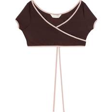 Palm Angels Dame Badetøj Palm Angels Cap-Sleeve Wrap Bikini Top - Brun