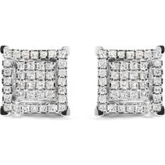 Haus of Brilliance 10K White Gold 1/4 Cttw Princess Diamond Composite Double Square And Halo Stud Earrings White