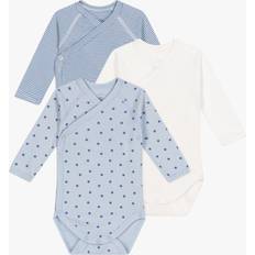 Petit Bateau Baby Cotton Wrapover Bodysuits, Pack of 3, Blue/White