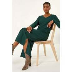 Midi Dresses - Stretch Roman Wave Textured V-Neck Stretch Midi Dress Dark Green