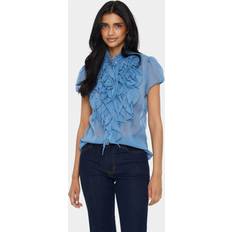 Chiffon Overdele Saint Tropez Liljasz Crinkle SS Shirt Kvinde Captain's Blue Skjorter Regular Fit hos Magasin