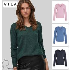 Vila Damen Pullover Vila women thin knit pullover knitted stretch jumper v-neck viril