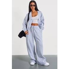 PrettyLittleThing Petite Grey Marl Wide Leg Joggers, Grey Marl