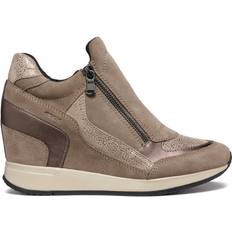 Geox Shoes Geox Nydame Suede Blend Wedge Trainers, Taupe