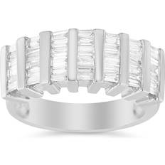 Silver - Unisex Rings Haus of Brilliance 925 Sterling Silver 1.0 Cttw Baguette Cut Diamond Vertical Channel Fluted Multi-Row Unisex Fashion Wedding Ring White