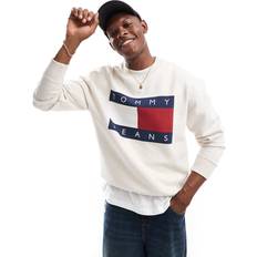 Herre - Naturfarvet - Sweatshirts Sweatere Tommy Jeans Offwhite sweatshirt med stort flaglogo-Hvid