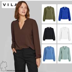 Elastan / Lycra / Spandex Bluser Vila Bluse viRella V-neck L/S Top Blå