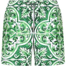 Dolce & Gabbana Green Swimwear Dolce & Gabbana Majolica-print drawstring swim shorts men Polyamide/Spandex/Elastane Green