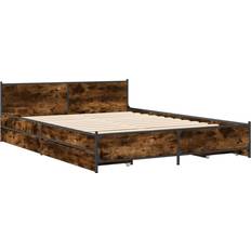 Sängar & Madrasser vidaXL Bed Frame With Drawers Smoked Oak 135 x 190 cm Double