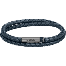 Men Jewellery BOSS Ares Men's Braided Grey Leather Bracelet