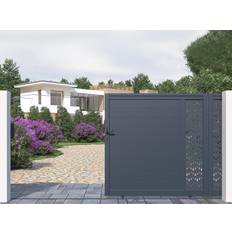 Jardin et Environnement Extérieur Portail Coulissant Aluminium Semi Ajouré L374 x 180 cm - Gris