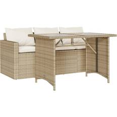 Beige Patio Dining Sets vidaXL 2-tlg. Garten-Essgruppe Mit Kissen Beige Poly Rattan Essgruppe