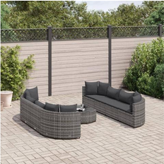 vidaXL 9 Piece Patio Sofa with Cushions Gray Poly Rattan - 24.8" x 24.8" x 22.6" Outdoor Lounge Set