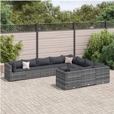 vidaXL Patio Sofa with Cushions Gray Poly Rattan - 24.8" x 24.8" x 22.6" Outdoor Lounge Set