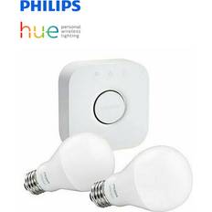 Light Bulbs Philips Hue White A19 60W Equivalent Dimmable LED Smart Light Bulb Starter Kit