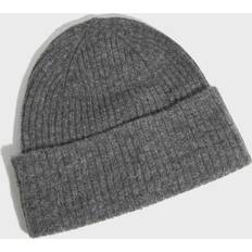 Dame - Grå Luer Selected Femme Ribbestrikket Beanie Grå Melange Gray ONE