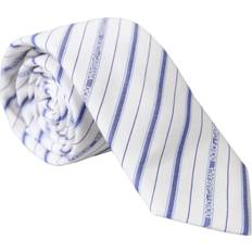 Dolce & Gabbana Ties Dolce & Gabbana White Blue Stripes Silk Adjustable Tie