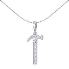 Rhodium Plated Charms & Pendants Men's silver jewelco london round cz encrusted 3d hammer charm pendant