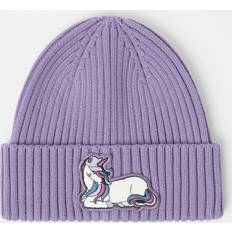 Organic Beanies Children's Clothing Polarn O. Pyret Kids' Rib Knit Applique Beanie Hat, Purple