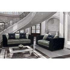 B&Q Bella Crushed Velvet 3&2 Seater Set Black-Silver Sofa