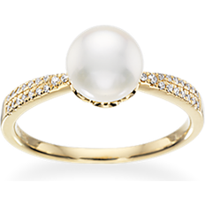 Smykker Scrouples Karat Guld Ring med Perle og Brillanter 0,09 Carat W/SI