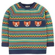 9-12M - Boys Knitted Sweaters Frugi Boys Blue Cotton Tiger Fair Isle Sweater (12-18 month)