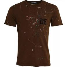 Dolce & Gabbana Brown T-shirts Dolce & Gabbana Brun Bomull T-skjorte med Fargesprut Brown