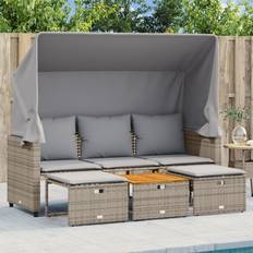 Stål Loungeset vidaXL Trädgårdssoffa 3-sits Med Tak Och Pallar Grå Konstrotting Loungeset