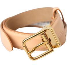 Beige Belts Dolce & Gabbana Beige Calfskin Leather Gold Metal Buckle Belt Beige