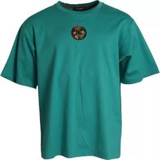 Dolce & Gabbana Green T-shirts Dolce & Gabbana Grønn Logo Patch Bomull T-skjorte Green