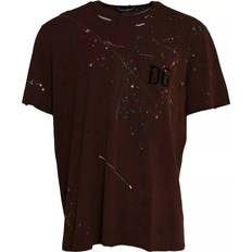 Dolce & Gabbana Brown T-shirts Dolce & Gabbana Brun Bomull T-skjorte med Fargesprut Brown