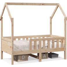 Natural Camas vidaXL Cama Con Forma De Casa De Niños Madera Maciza Marrón 70x140 cm