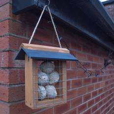 B&Q Garden Decorations B&Q Wooden Suet Ball Or Cake Bird Feeder With Slate Roof, Metal Cage & Hanging Cord - One Size