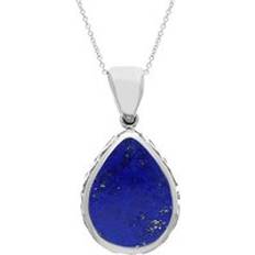 Oro Blanco Collares Sterling Silver Whitby Jet Lapis Lazuli Double Sided Celtic Pear Cut Fob Necklace Sterling Silver