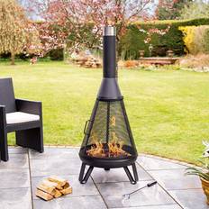 B&Q Black Miami Chimenea Outdoor Garden Patio Log Wood Burner Fire Pit Bowl With Stainless-Steel Flue Cap - Large H150 x 58 cm - One Size