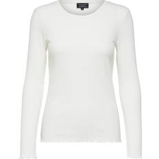 Selected Femme Bluse Selected Femme SLFAnna Plain LS Crew Neck Tee Bluse Snow White