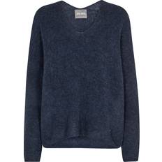 Mos Mosh Dam Tröjor Mos Mosh MMThora V-neck Knit Stickat Salute Navy